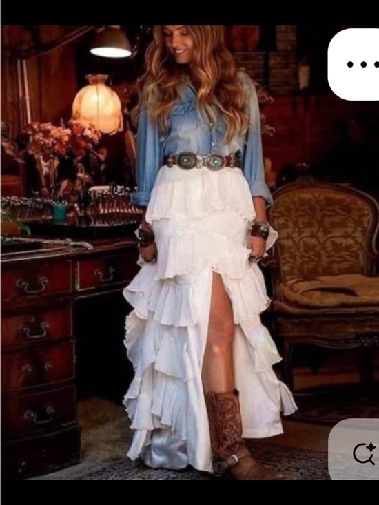 custom made Dresses & Skirts - Boho White Tiered Ruffle Maxi Skirt with Side Slit